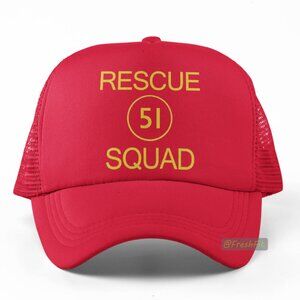 🆕Rescue Squad 51 Red Foam Trucker Hat Mesh Snapback Cap